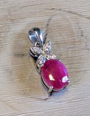 STAUER 925 Sterling Silver Pendant With Faceted Natural Ruby And CZ Stones